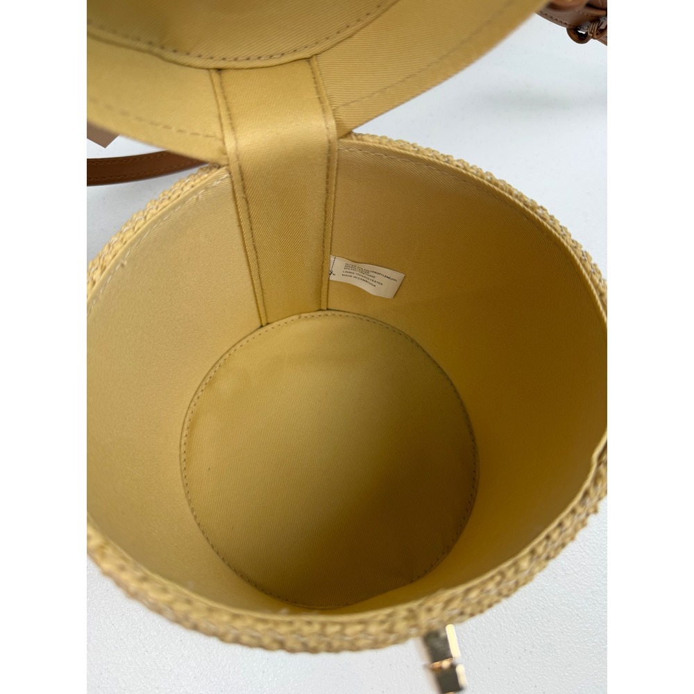Rachel Zoe Straw Bucket Bag Tan Faux Leather Studded Crossbody Handbag NEW - Picture 10 of 11